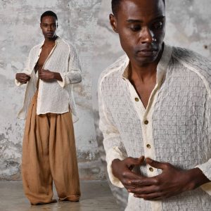 White Boho Funky Organic Cotton Shirt Hand Woven